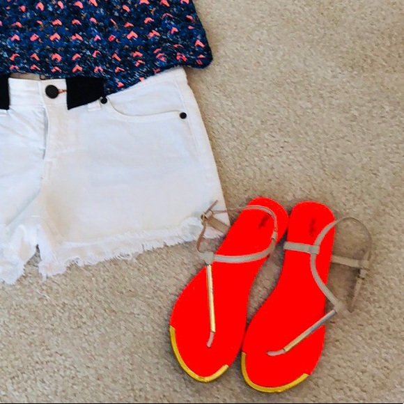 Neon Orange T-Strap Sandals - Picture 1 of 7